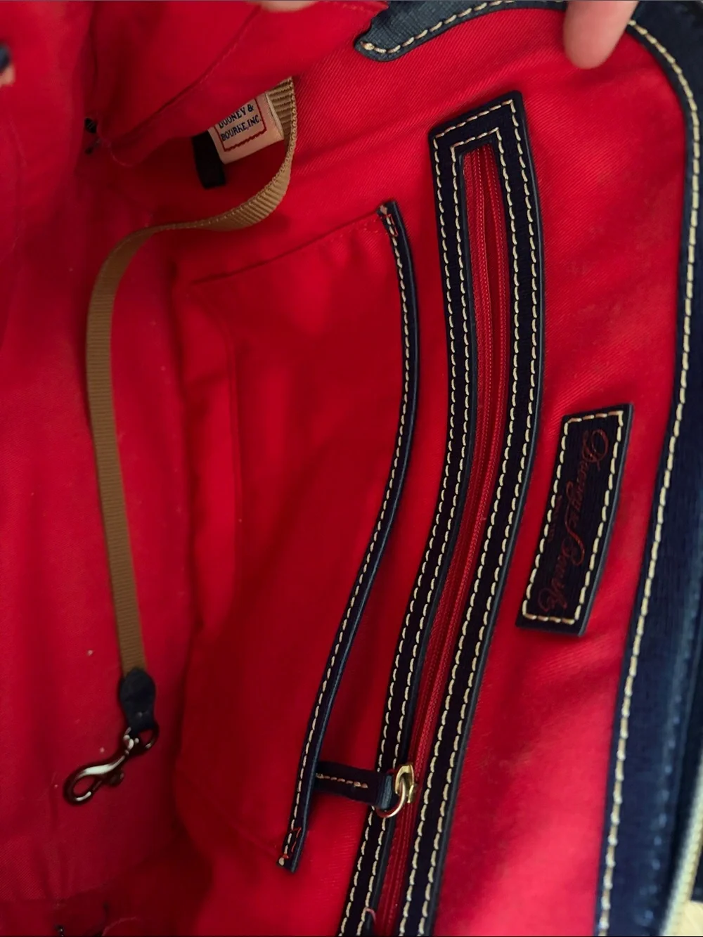 Dooney & Bourke Navy, White & Red Striped Shoulder Tote